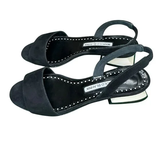 Manolo Blahnik Paclessa Black Suede Slingback Sandals Size 6 NWT